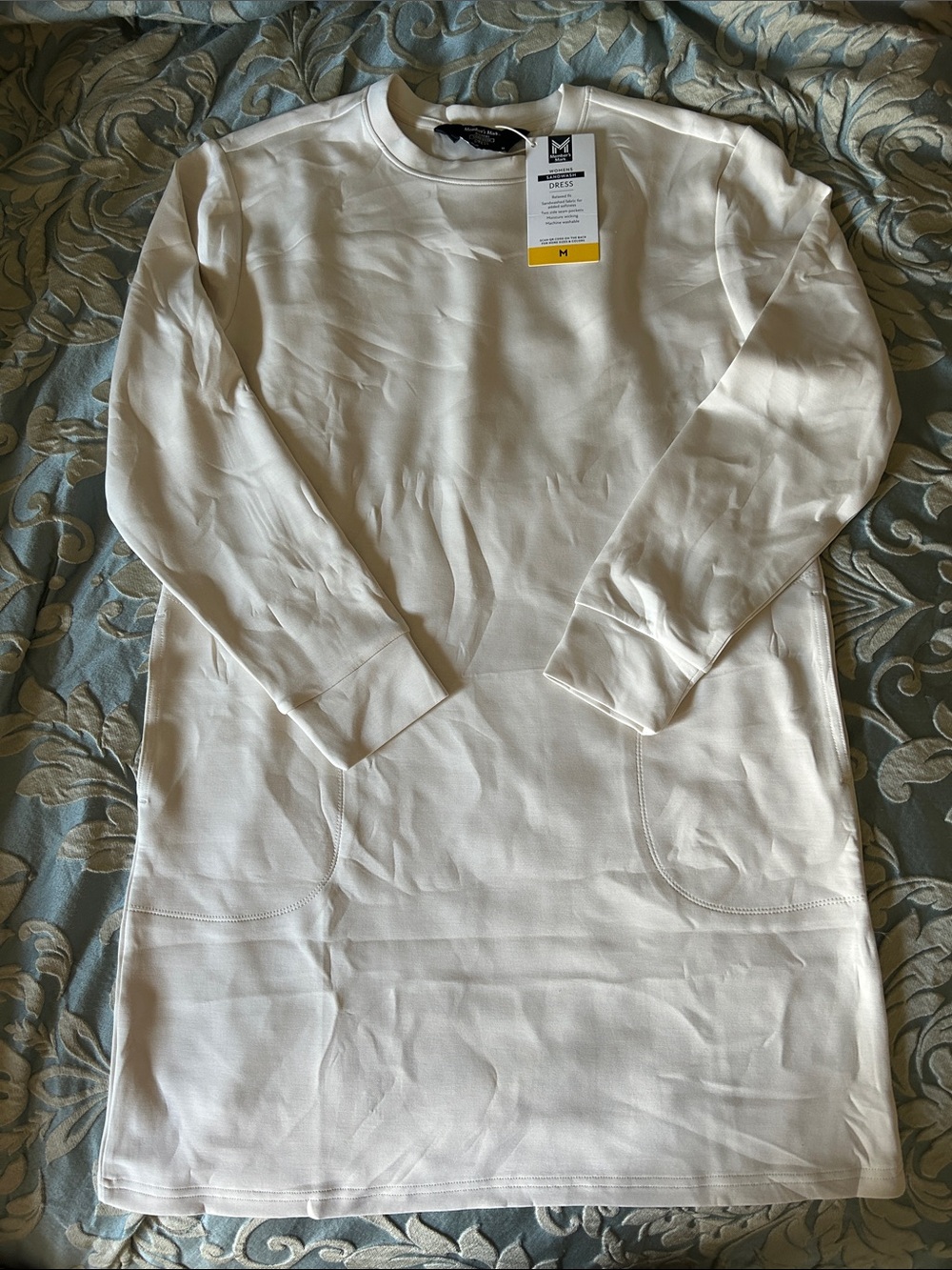 Crewneck Long Sleeve Dress Tee in White by